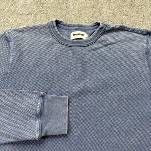 Taylor Stitch Waffle Knit Thermal Crewneck Shirt Men 42 Blue Long Sleeve